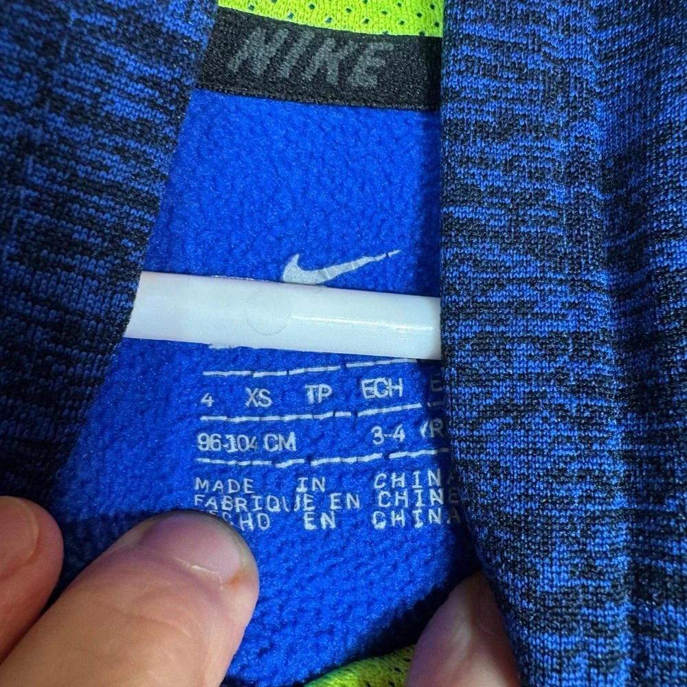 Nike Kids‎ Dri-Fit Hoodie Boys XS 4 Blue Neon Yellow Graphic Pullover Activewear